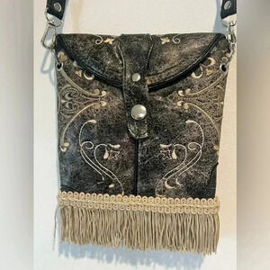 Zemado Grey and Tan Boot Clutch Crossbody Cowgirl Purse Country
